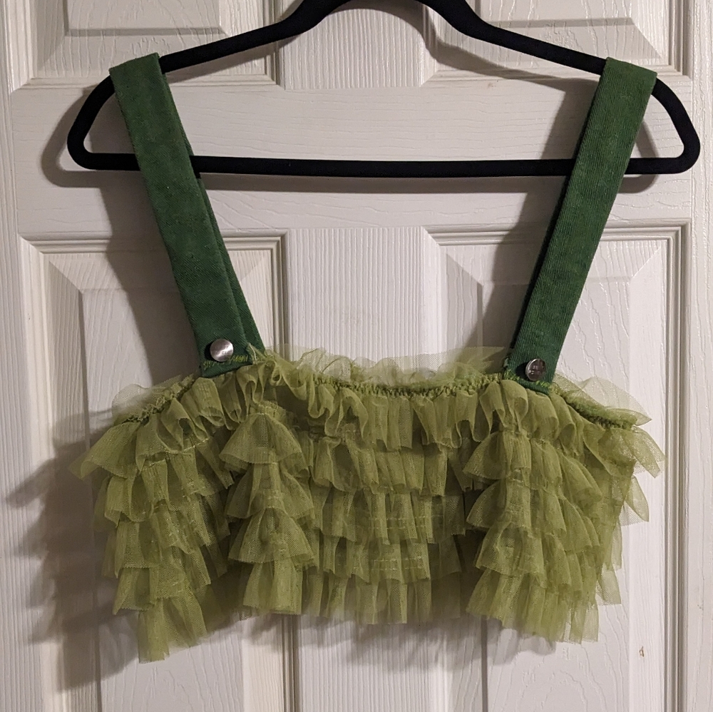 Sext Pixels Green Tulle Crop Top S Sleeveless Handmade Festival Y2K